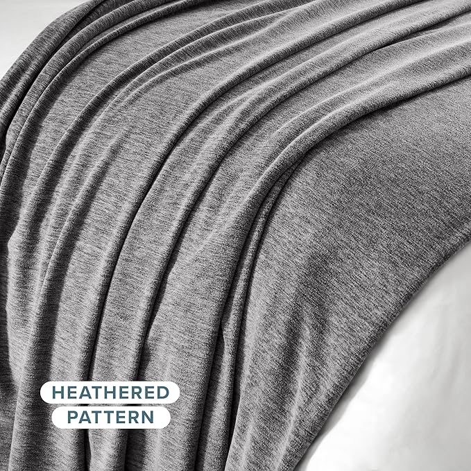 Bare Home Polar Fleece Blanket - Throw - Heathered Light Grey - Warm & Cozy - Premium Fleece for Bed, Sofa, Camping, Travel and Cold Nights - Lightweight Blanket (Throw, Heathered Light Grey)