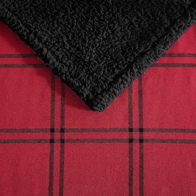 Eddie Bauer - Throw Blanket, Soft & Reversible Cotton Flannel Bedding, Throw Blanket for Couch or Bed (Kettle Falls Red/Black, 50" x 60")