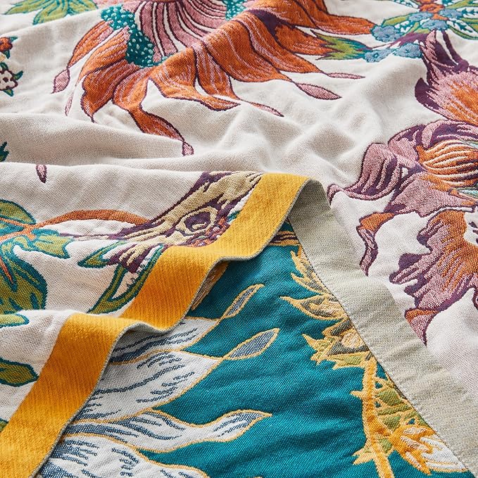 Bohemian Throw Blanket for Couch,90"x98" Large Boho Quilt Rustic Lightweight Fall Blankets for Bedroom,Living Room,100% Organic Cotton Reversible Throw Blanket for Christmas
