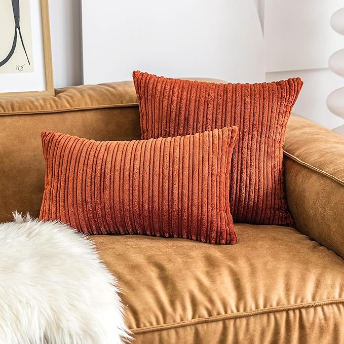 UGASA Fall Velvet Solid Decorative Pillow Covers Square Cushion Cover Pillowcase with Hidden Zipper, 2 Packs, 18x18 inch, Burnt Brick