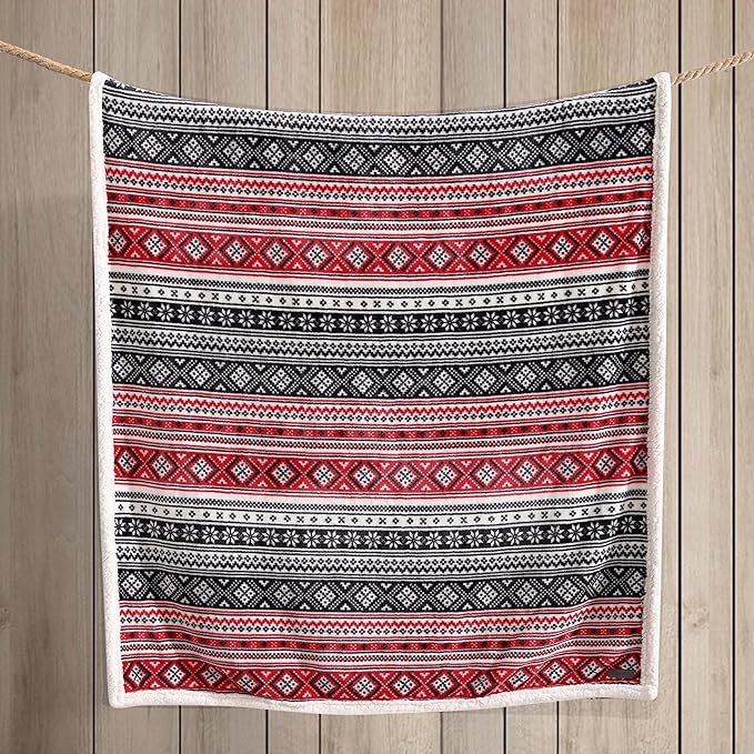 Eddie Bauer - Throw Blanket, Brushed Fleece & Plush Sherpa Soft Bedding, Blanket for Couch & Bed (Fair Isle Black, 50" x 60")