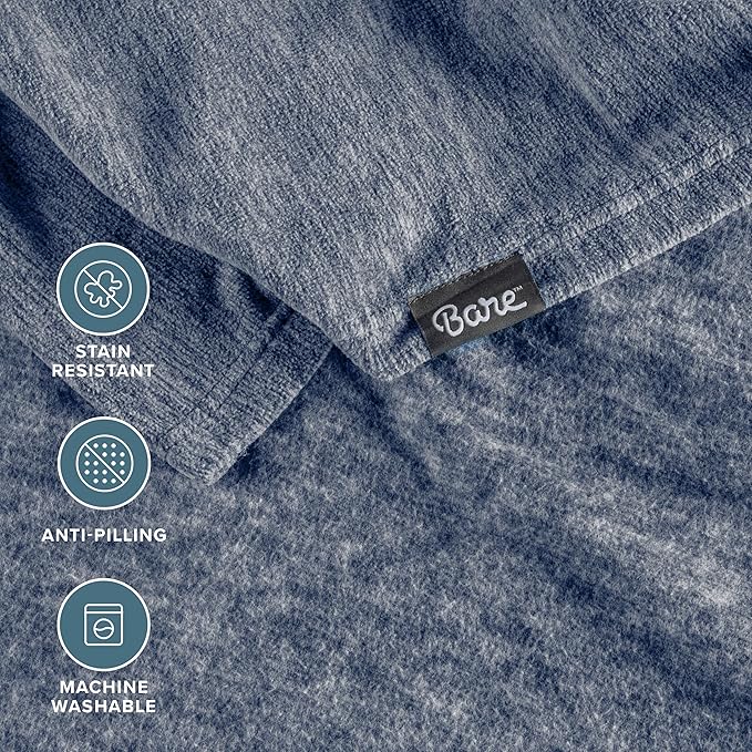 Bare Home Polar Fleece Blanket - Full/Queen - Heathered Dark Blue - Warm & Cozy - Premium Fleece - Throw for Bed, Camping, and Travel - Lightweight (Full/Queen, Heathered Dark Blue)