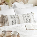 BlissBlush 14x36 Lumbar Pillow Cover for Bed, Rectangular Long Decorative Throw Pillowcase, Boho Accent Cushion with Black Tufted Pattern and Tassels, Cream Neutral (Cover Only)