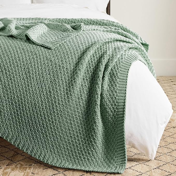 WDCOZY Chunky Cable Knit Throw Blanket Super Soft Warm Knitted Throw Blanket for Couch, Sofa, Chair, Bed Lightweight Breathable Cozy Comfortable Home Decorative Sage Green 60x80 Inches