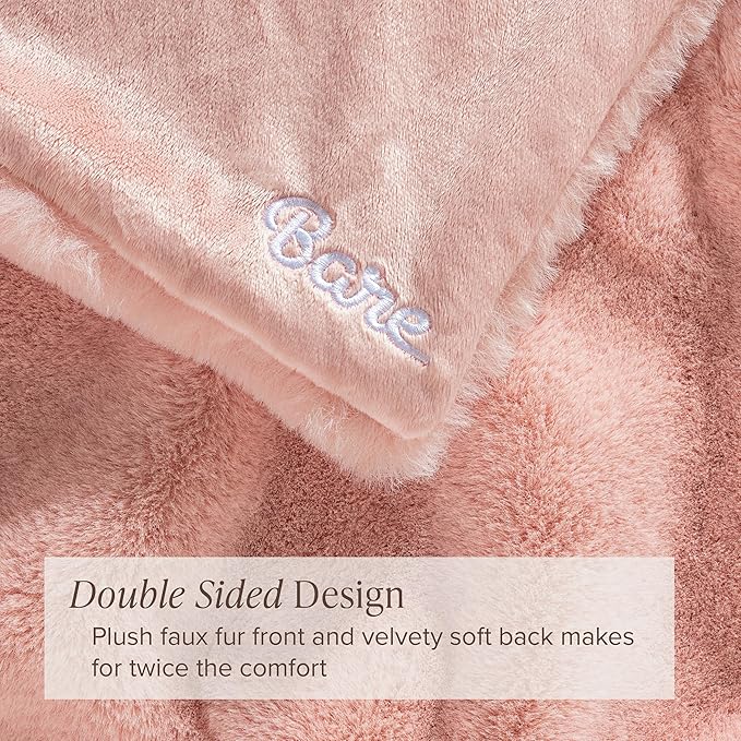 Bare Home Faux Fur Blanket - Ultra-Soft Luxurious - Cozy Warm Blanket for Couch, Sofa, Chair, Bed - Fuzzy Fluffy Super Soft - Decorative Bed Blanket, 60x47 inches (Throw, Blush)