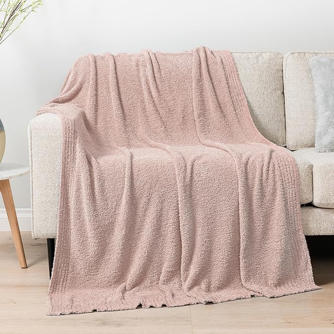 PAVILIA Super Soft Throw Blanket for Couch, Fluffy Cozy Lightweight Taupe Blanket, Large Fuzzy Warm Knit Blanket for Bed Sofa, Tan Taupe, 60x80