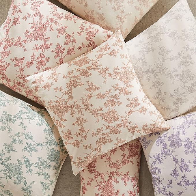 100% Cotton French Pastoral Throw Pillow Covers Set of 2, 24x24 Inch Vintage Green Farmhouse Decorative Cushion Covers for Sofa Bed Living Room Home Decor
