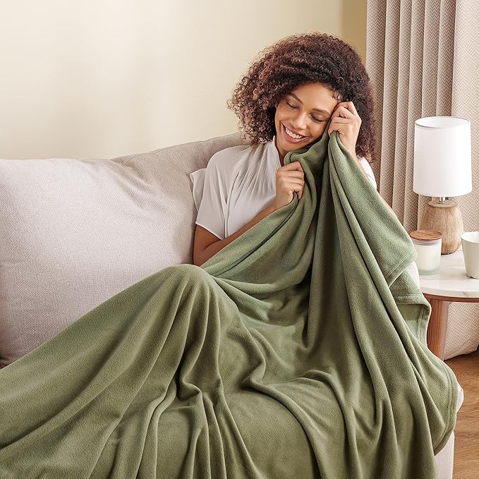 Berkshire Blanket Microfleece Throw Size Bed Throw Blanket Dark Sage Green,Lightweight Soft Breathable Plush Micro Fleece Throw Blanket for Travel,Bed and Couch,50x60 Inches