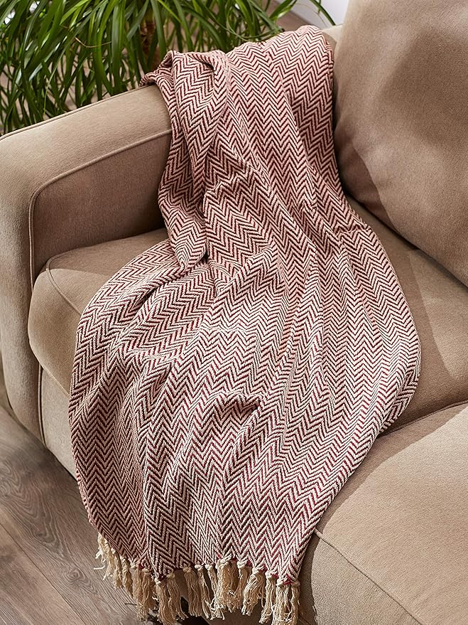 DII Chevron Throw Collection Handloomed Cotton, 50x60, Barn Red