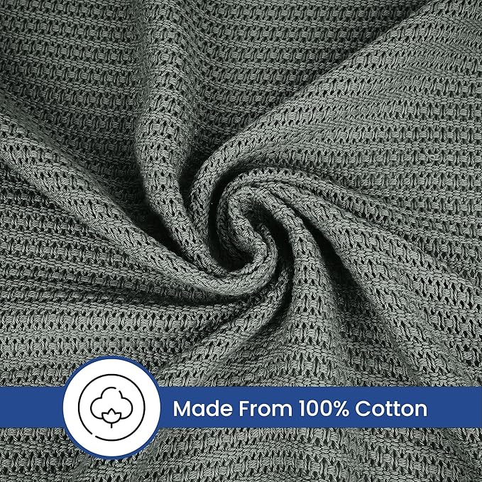 Linteum Textile Supply Leno Weave Charcoal Grey Blanket, Twin 100% Cotton, Lightweight, Warm, Fluffy, Premium and Durable Soft & Cozy Bed Blanket for Home, Couch, Sofa & Dorm, All Season Throw [66x90]