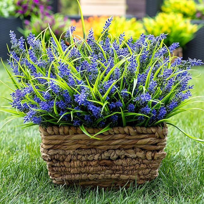 Artificial Flowers for Outdoors Decorations - 20 Bundles Fake Lavender Monkey Grass UV Resistant Plastic Faux Plants for Home (20, Purple)