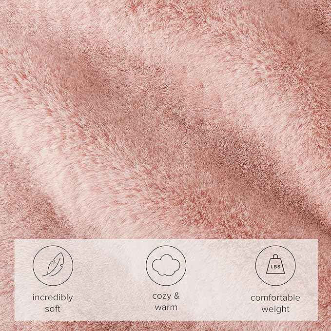 Bare Home Faux Fur Blanket - Ultra-Soft Luxurious - Cozy Warm Blanket for Couch, Sofa, Chair, Bed - Fuzzy Fluffy Super Soft - Decorative Bed Blanket, 60x47 inches (Throw, Blush)