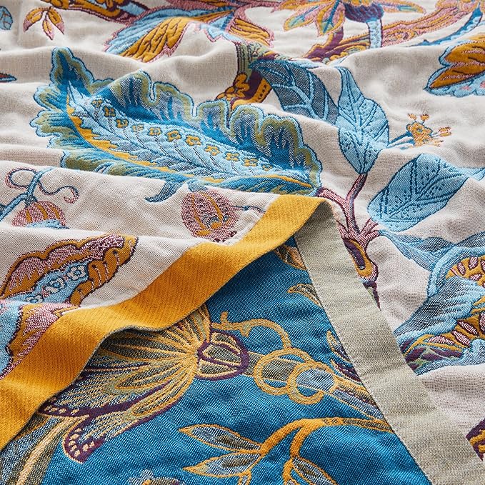 100% Cotton Throw Blanket,80"x90" Large Lightweight Breathable Muslin Blankets for Adults,Cozy Warm Boho Quilted Throw for Bed,Couch,Chair,Woven Cotton Blankets Queen Size for Living Room