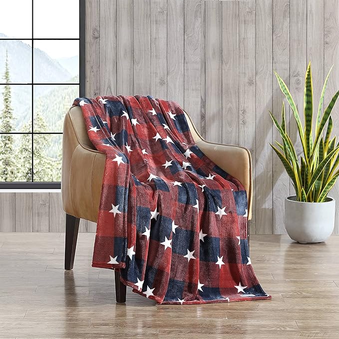 Eddie Bauer - Throw Blanket, Ultra-Soft Reversible Plush Fleece Blanket, Cozy Lightweight Bedding for Couch & Bed (Americana Plaid Red, 50' x 70')