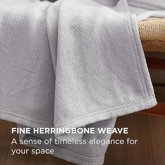 Bedsure GentleSoft 100% Cotton Blanket King Size for Bed - Breathable and Lightweight, Soft Cozy Textured Herringbone Woven Blanket for Summer Spring, Cool Grey, 108x90 inches