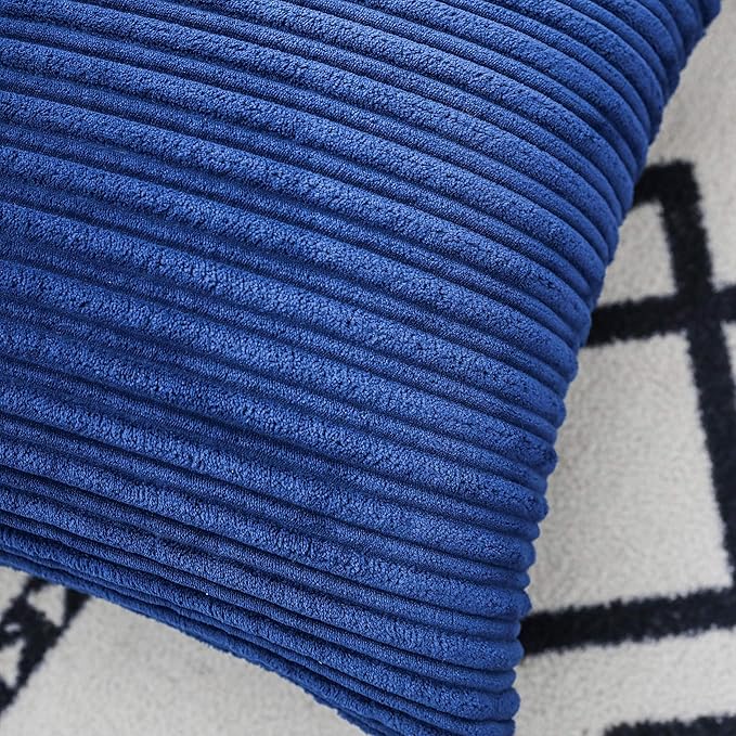 UGASA Striped Textured Velvet Corduroy Decorative Europe Sham Throw Pillow Cushion Cover for Couch, 2 Packs, (61x61 cm, 24inch), Navy Blue