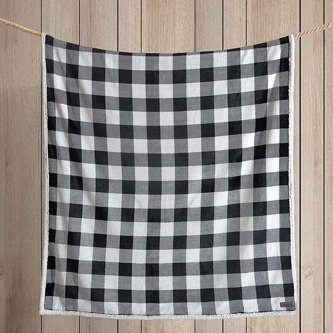 Eddie Bauer - Blanket, Super Soft Reversible Sherpa & Brushed Fleece Bedding, Throw Blankets for Couch, Ideal for Lounging (Cabin Plaid Black)