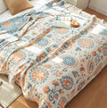 Scientific Sleep Floral Boho Mandala Datura Flower Bohemia Reversible 100% Cotton Muslin Blanket Throw Cover for Bed Couch Sofa Cozy Soft Quilt Bedspread Coverlet Full Queen 80 in x 90 in