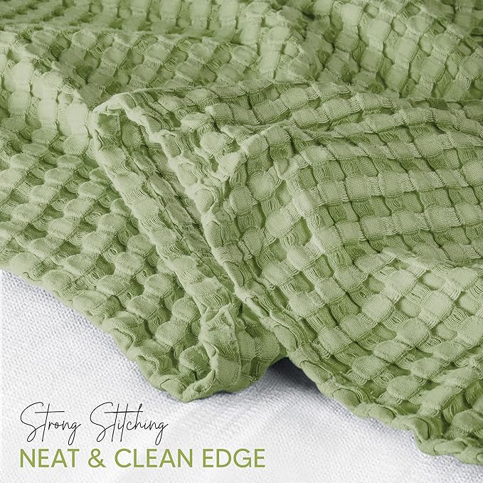 Utopia Bedding Sage Green 100% Cotton Waffle Blanket 300 GSM [Full - 90x84 Inch] Soft Lightweight Breathable Bed Blanket for All Season