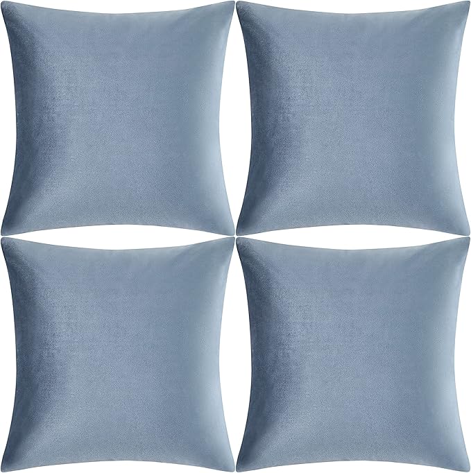 GIGIZAZA Decorative Throw Pillow Covers 16x16, Grey Blue Soft Pillow Covers Velvet, Set of 4 Decor Square Cushion Covers