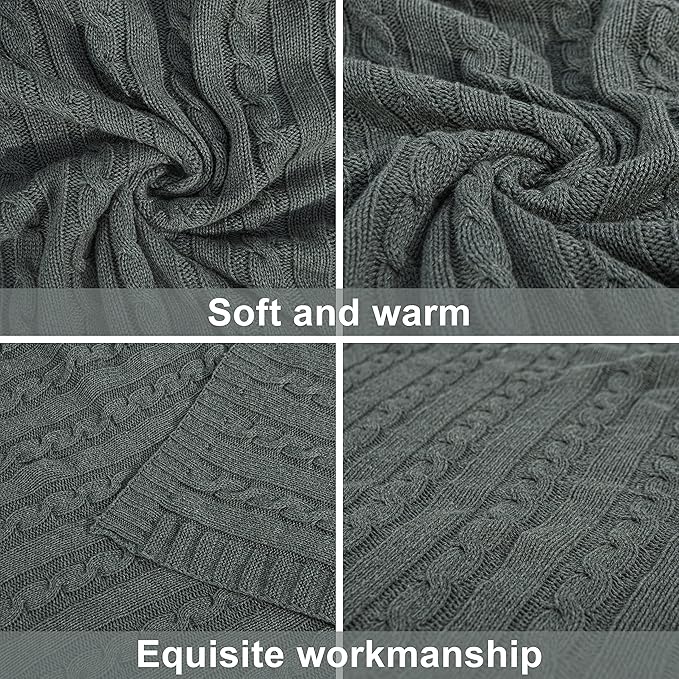 NTBAY 100% Pure Cotton Oversize (60x80) Cable Knit Throw Blanket, Super Soft Warm Knitted Bed Blanket for Bed, Sofa, Chair, Couch - Extra Cozy, Machine Washable, Comfortable Home Decor, Grey and White