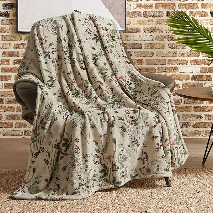Lucky Brand Wildflower Beige Floral 50"x70" Cozy Plush Blanket - Premium Microfiber Throw for Luxurious Comfort and Style