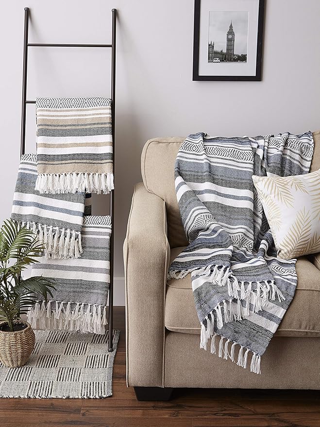 DII Farmhouse Woven Throw, 50x60 with 3" Fringe, Black