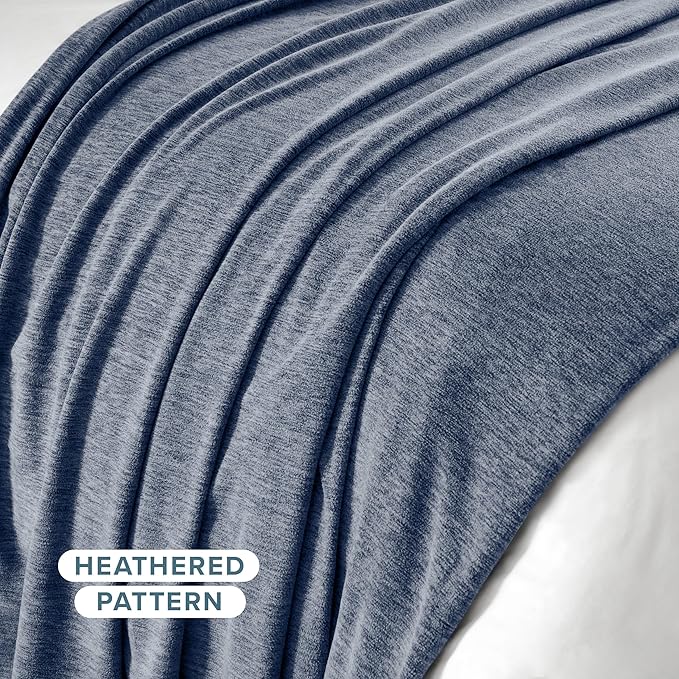 Bare Home Polar Fleece Blanket - Throw - Heathered Dark Blue - Warm & Cozy - Premium Fleece for Bed, Sofa, Camping, Travel and Cold Nights - Lightweight Blanket (Throw, Heathered Dark Blue)