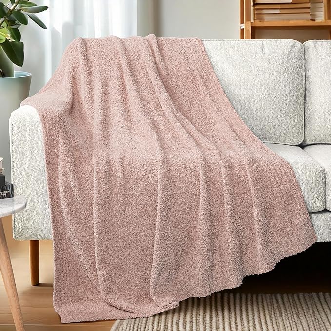 PAVILIA Super Soft Throw Blanket for Couch, Fluffy Cozy Lightweight Taupe Blanket, Fuzzy Warm Knit Blanket for Bed Sofa, Tan, 50x60