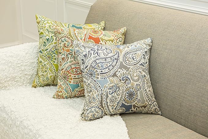 Mika Home Pack of 2 Decorative Accent Throw Pillow Cover Sham Cushion Case,Paisley Pattern,20x20 Inches,Green Brown Cream Multicolor