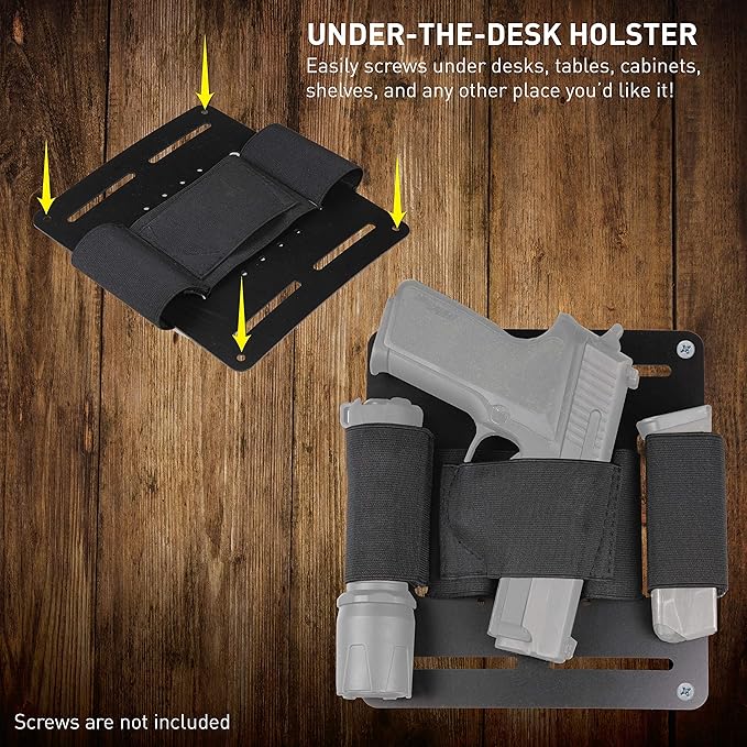 Stinger Tactical Bedside & Under Desk Holster - Backup Pistol & Handgun Holder, Mattress & Vehicle Seat Organizer, Magazine & Flashlight Loop, Purse Gun Holder