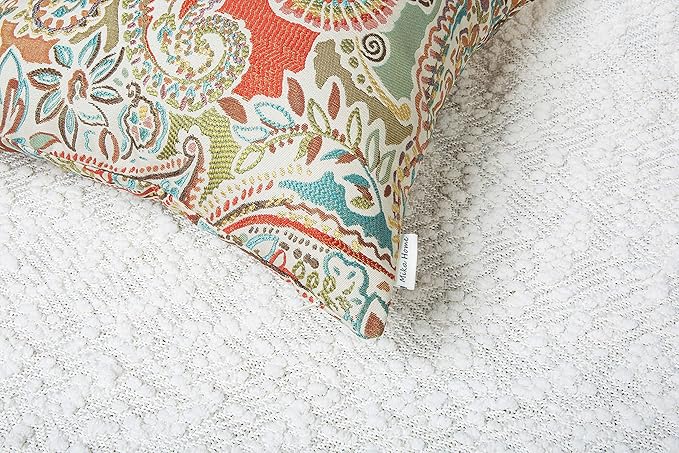 Mika Home Pack of 2 Decorative Accent Throw Pillow Cover Sham Cushion Case,Paisley Pattern,20x20 Inches,Red Teal Cream Multicolor