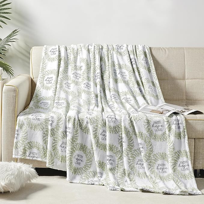 Elegant Comfort Ultra Soft Print Flannel Fleece Bed Blanket, Cozy-Fuzzy Lightweight Bedspread Coverlet, All Season Decorative Blanket for Couch, Sofa, King Size, Faith, Hope and Love