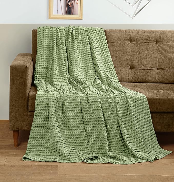 Utopia Bedding Sage Green 100% Cotton Waffle Blanket 300 GSM [Full - 90x84 Inch] Soft Lightweight Breathable Bed Blanket for All Season