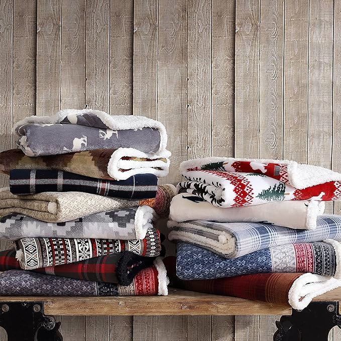 Eddie Bauer - Throw Blanket, Brushed Fleece & Plush Sherpa Bedding, Throw Blanket for Couch & Bed (Fair Isle Dark Steel, 50" x 70")