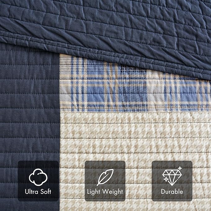 Woolrich Reversible 100% Cotton Throw Cabin Lifestyle Plaid Design - All Season, Breathable, Lightweight, Luxe Double Sided Quilting for Bed, Couch, and Sofa Winter Hills, Tan 50"x70"