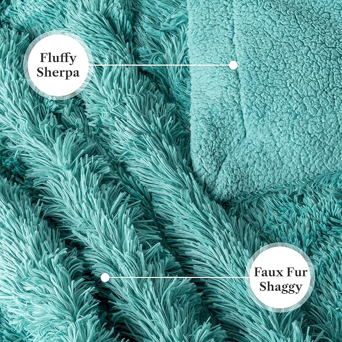 Pavilia Teal Green Fluffy Throw Blanket for Couch, Twin Bed - Fuzzy, Furry Plush Warm Blanket - Super Soft Thick Faux Fur Sherpa - 60x80