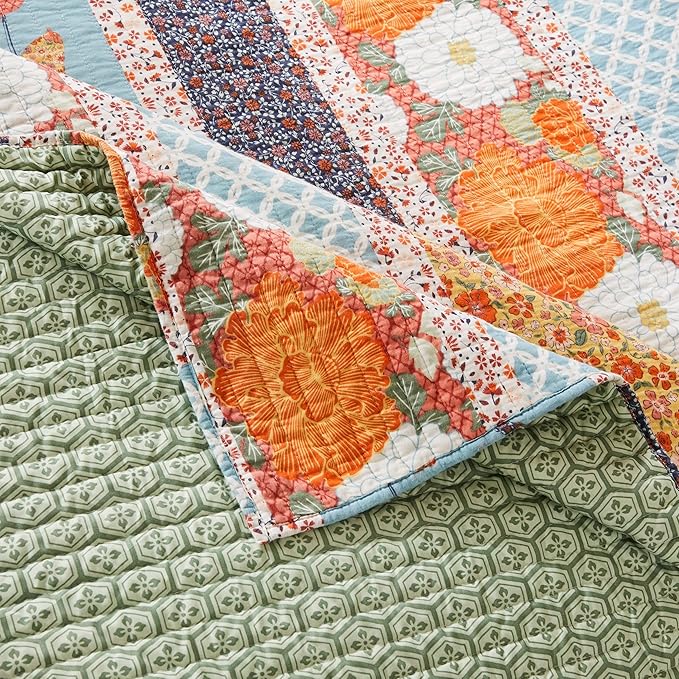 Greenland Home Fashions Carlie Modern Floral Quilt, Tapestry & Throw Blanket, 50 x 60 inches, Calico Stripes