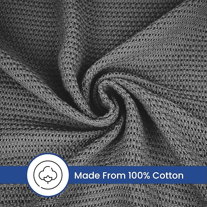 Linteum Textile Supply Leno Weave Light Grey Blanket, Queen 100% Cotton, Lightweight, Warm, Fluffy, Premium and Durable Soft & Cozy Bed Blanket for Home, Couch, Sofa & Dorm, All Season Throw [90x90]
