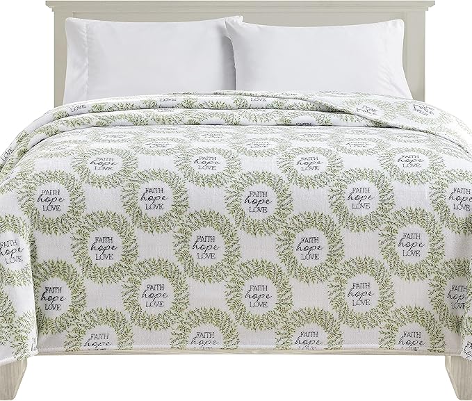 Elegant Comfort Ultra Soft Print Flannel Fleece Bed Blanket, Cozy-Fuzzy Lightweight Bedspread Coverlet, All Season Decorative Blanket for Couch, Sofa, Queen Size, Faith, Hope and Love