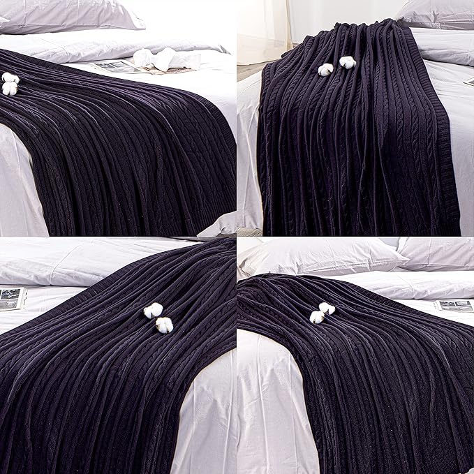 NTBAY 100% Pure Cotton Oversize (60x80) Cable Knit Throw Blanket, Super Soft Warm Knitted Blanket for Bed, Sofa, Chair, Couch - Extra Cozy, Machine Washable, Comfortable Home Decor, Eggplant Purple