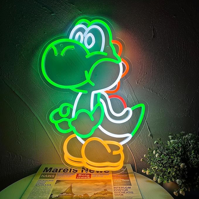 Anime Neon Sign Dinosaurs Neon Sign Dimmable LED Neon Lights for Bedroom Wall Decor Game Room Decor Mario Decor for Kids Boys Man Cave, Gifts for Mario Fans