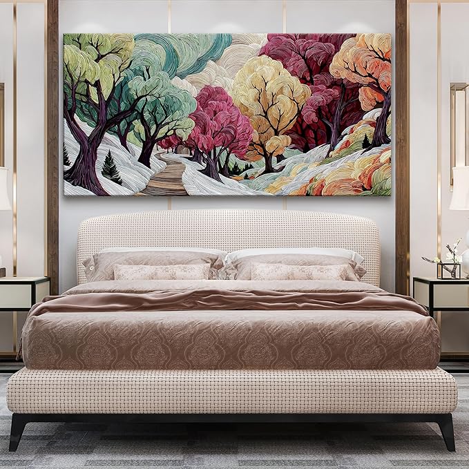 TAIJXAGSG Boho Wall Art Prints Colorful Tree Picture Canvas Art Wall Decor Artwork Abstract Art Canvas Prints Painting Nature For Living Room Bedroom Office Home Aesthetic Wall Decor 29" X 58"