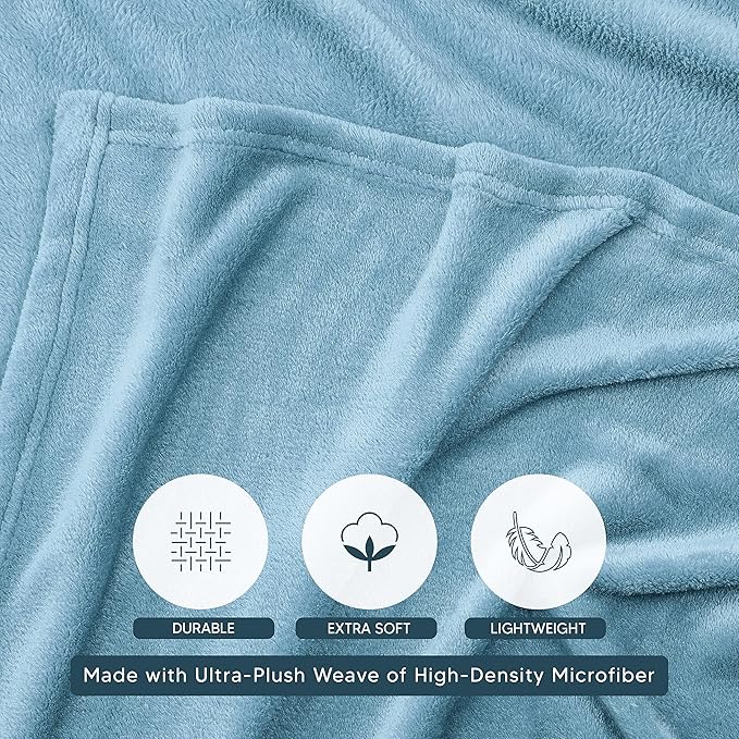 Utopia Bedding Washed Blue Fleece Blanket Queen Size Lightweight Fuzzy Soft Anti-Static Microfiber Bed Blanket (90x90 Inch)